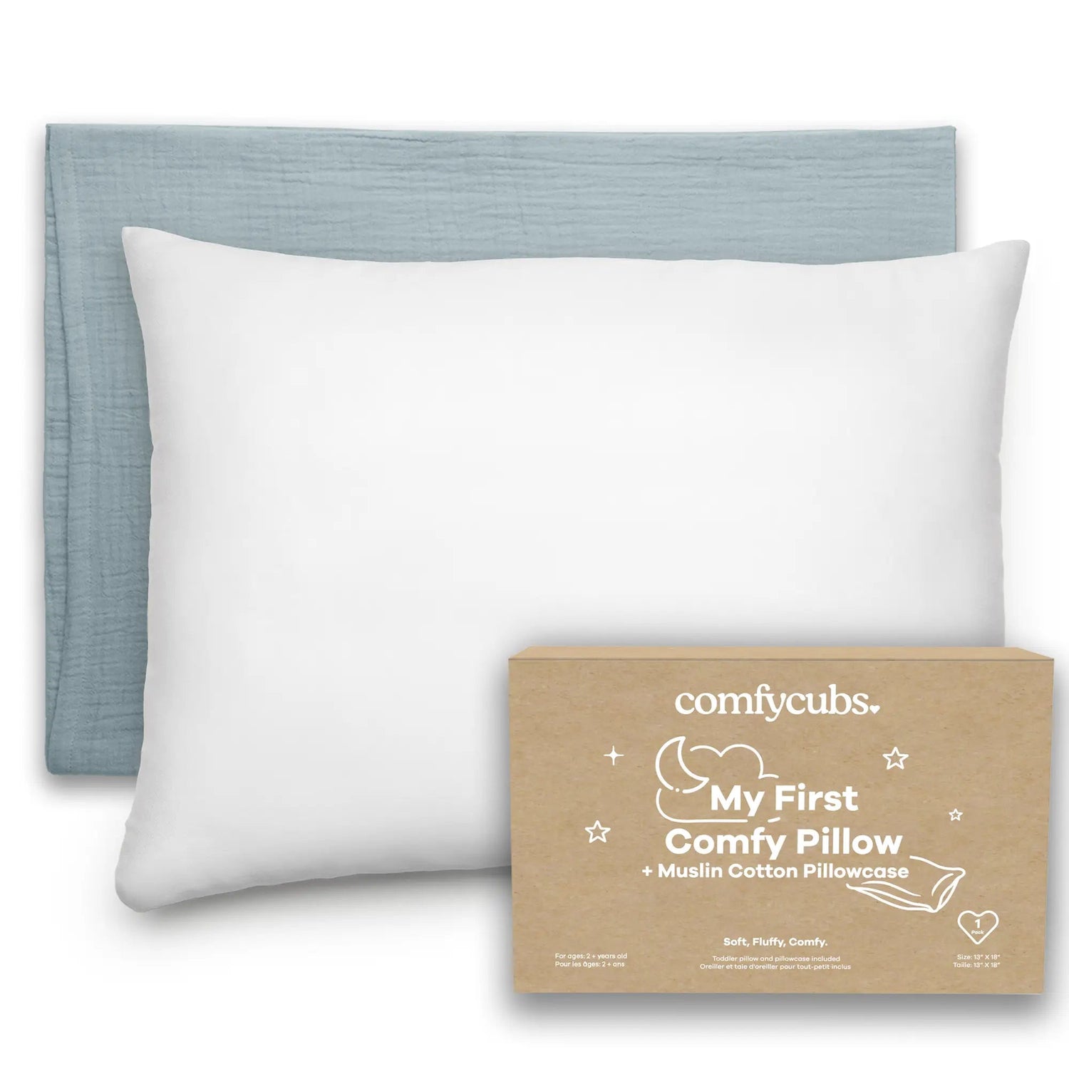 Comfy Cubs Toddler Pillows with Soft Muslin Pillow Case in Pacific Blue - 