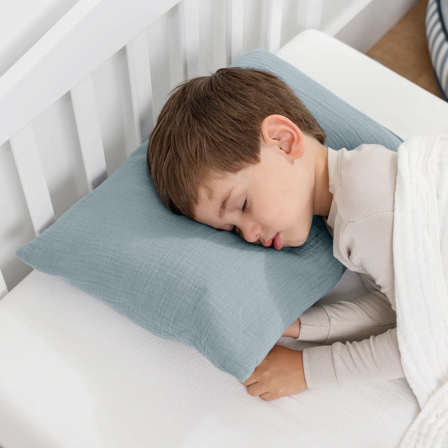 Comfy Cubs Toddler Pillows with Soft Muslin Pillow Case in Pacific Blue - 