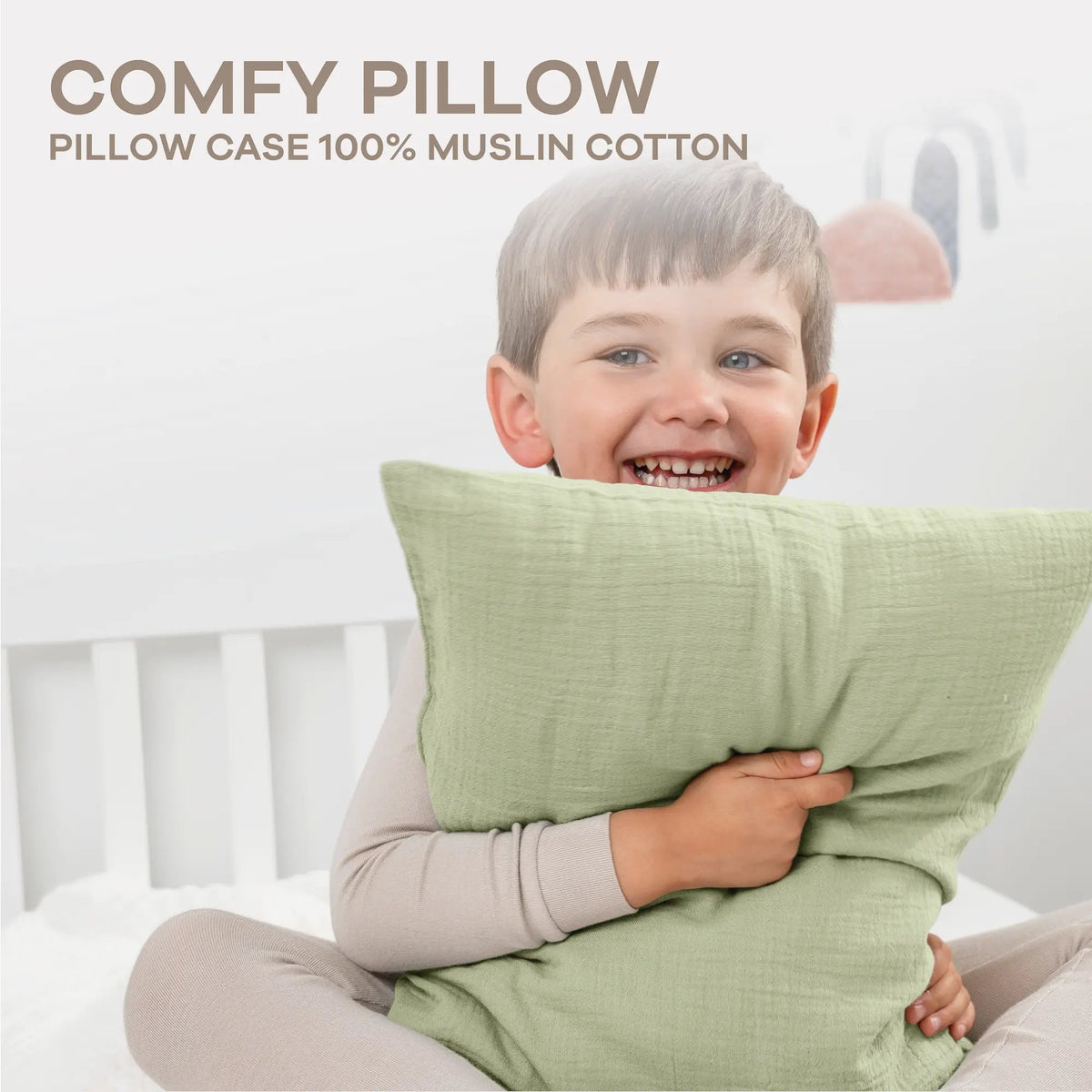Comfy Cubs Toddler Pillows with Soft Muslin Pillow Case in Sage - 