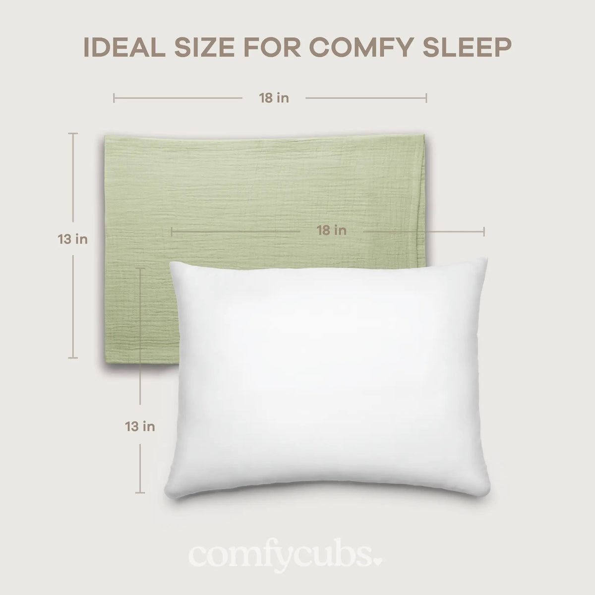 Comfy Cubs Toddler Pillows with Soft Muslin Pillow Case in Sage - 