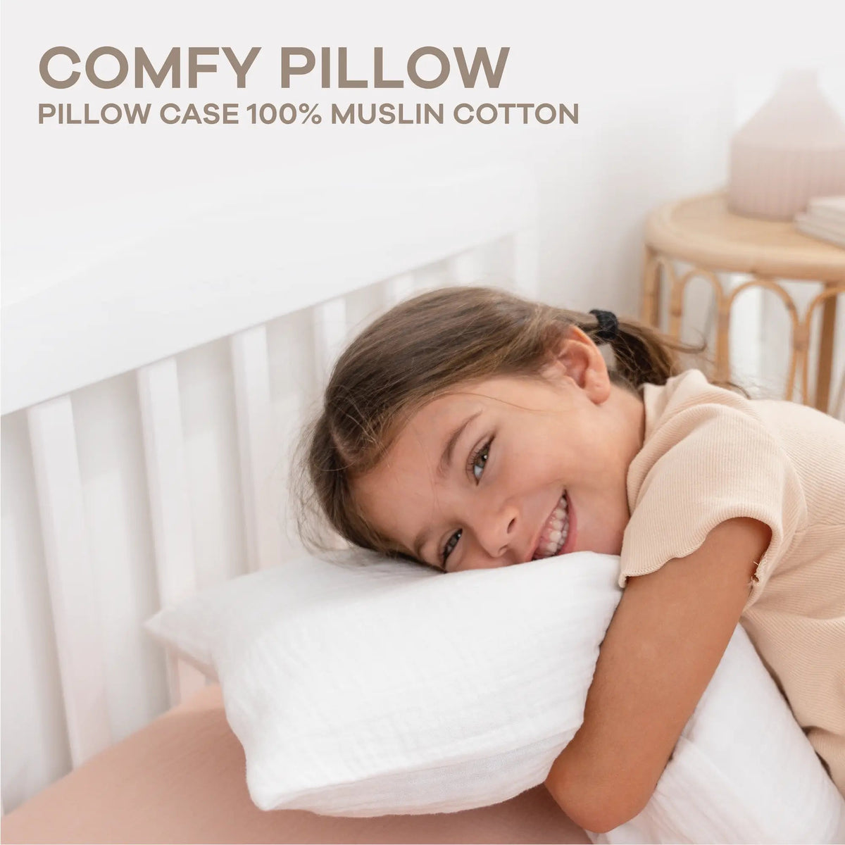 Comfy Cubs Toddler Pillows with Soft Muslin Pillow Case in White - 