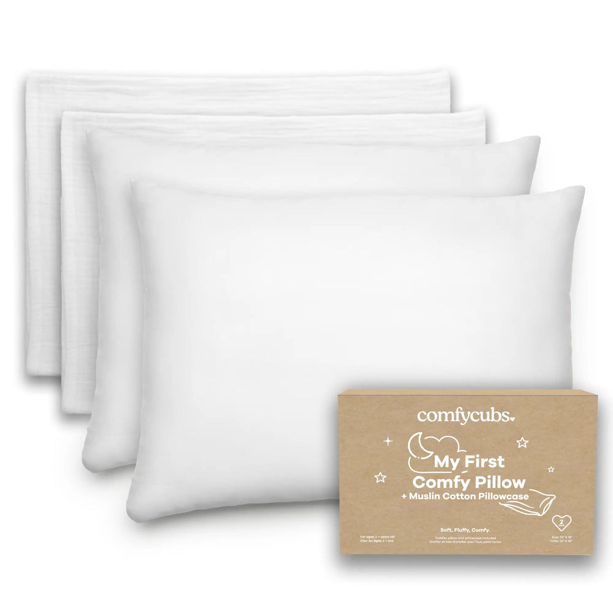 Comfy Cubs Toddler Pillows with Soft Muslin Pillow Case in White - 