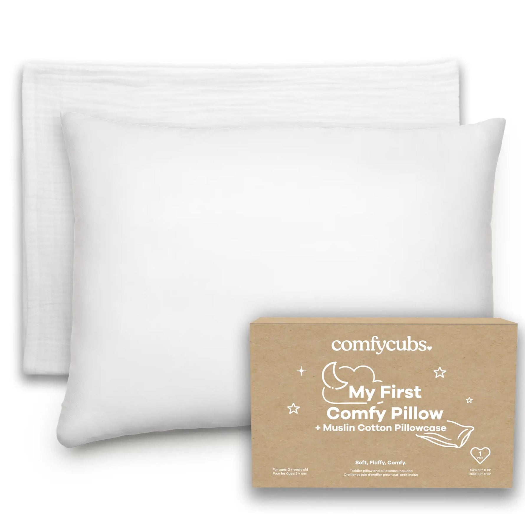 Comfy Cubs Toddler Pillows with Soft Muslin Pillow Case in White - 