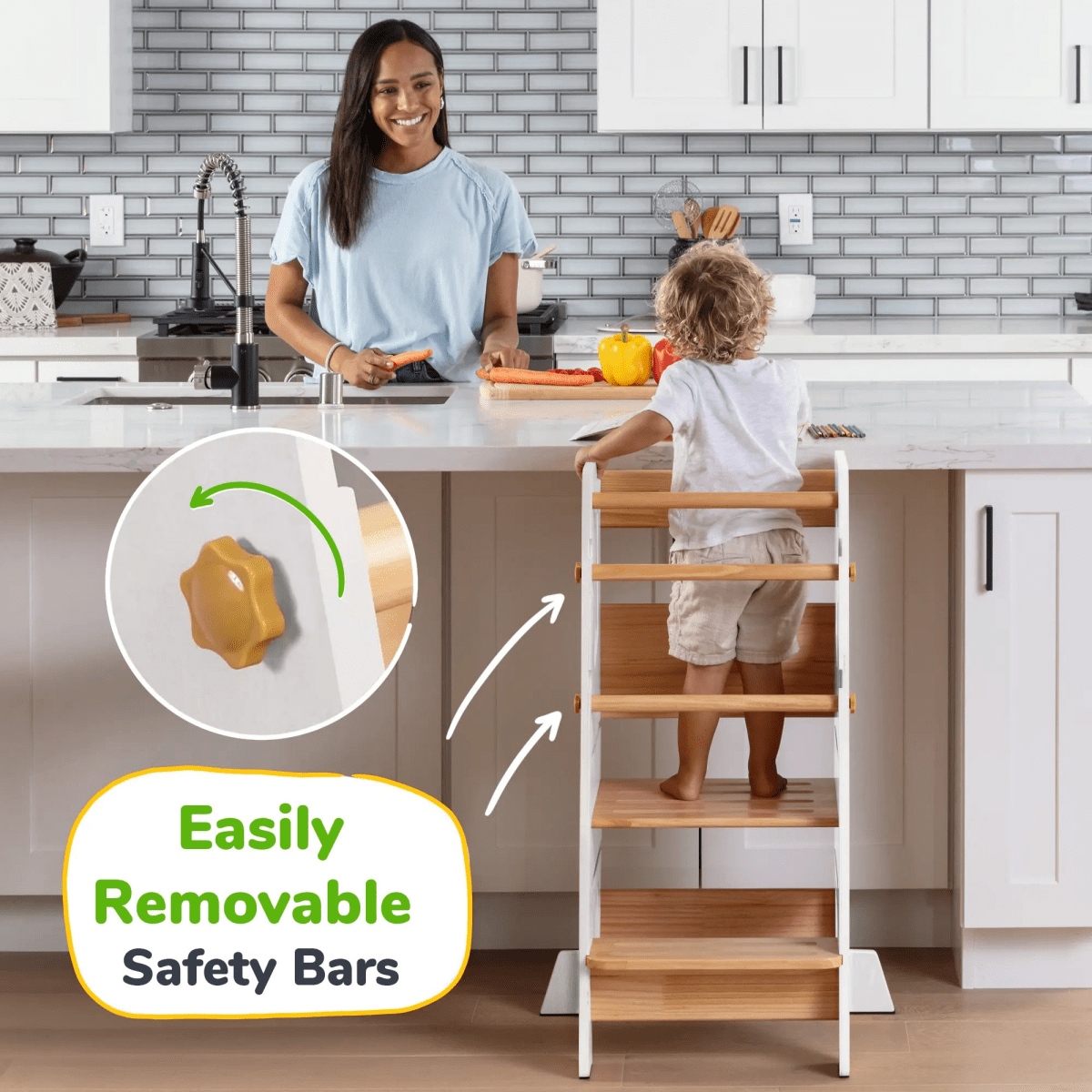 Ocodile.com Toddler Standing Tower with Safe Climbing Bars for Independent Learning - 