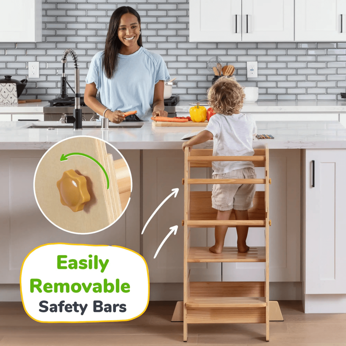 Ocodile.com Toddler Standing Tower with Safe Climbing Bars for Independent Learning - 