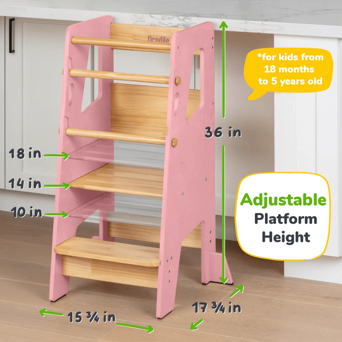 Ocodile.com Toddler Standing Tower with Safe Climbing Bars for Independent Learning - 