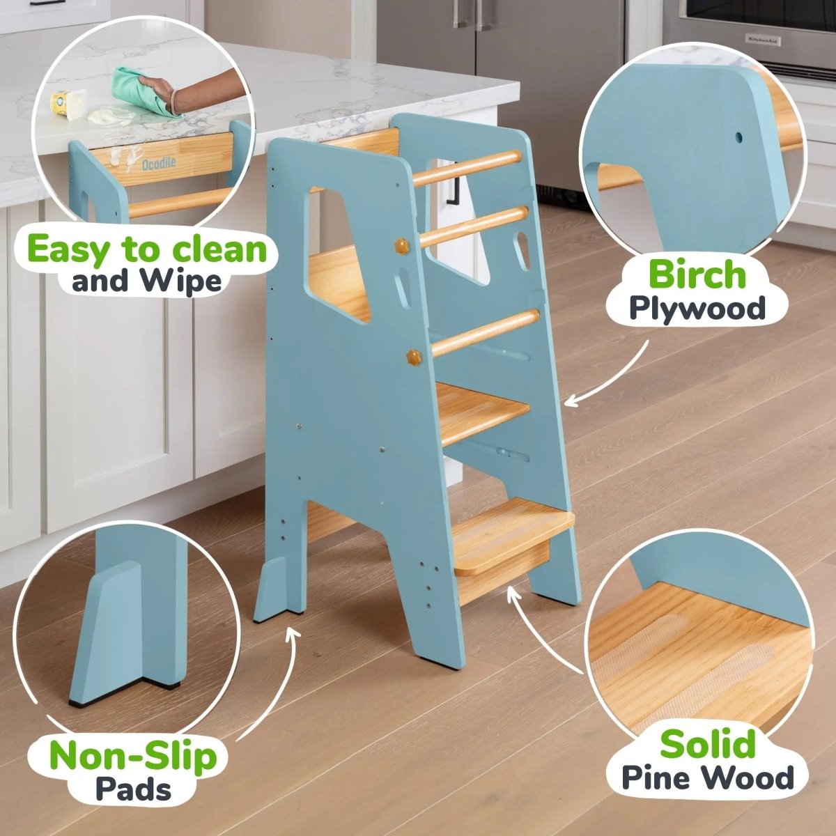 Ocodile.com Toddler Standing Tower with Safe Climbing Bars for Independent Learning - 