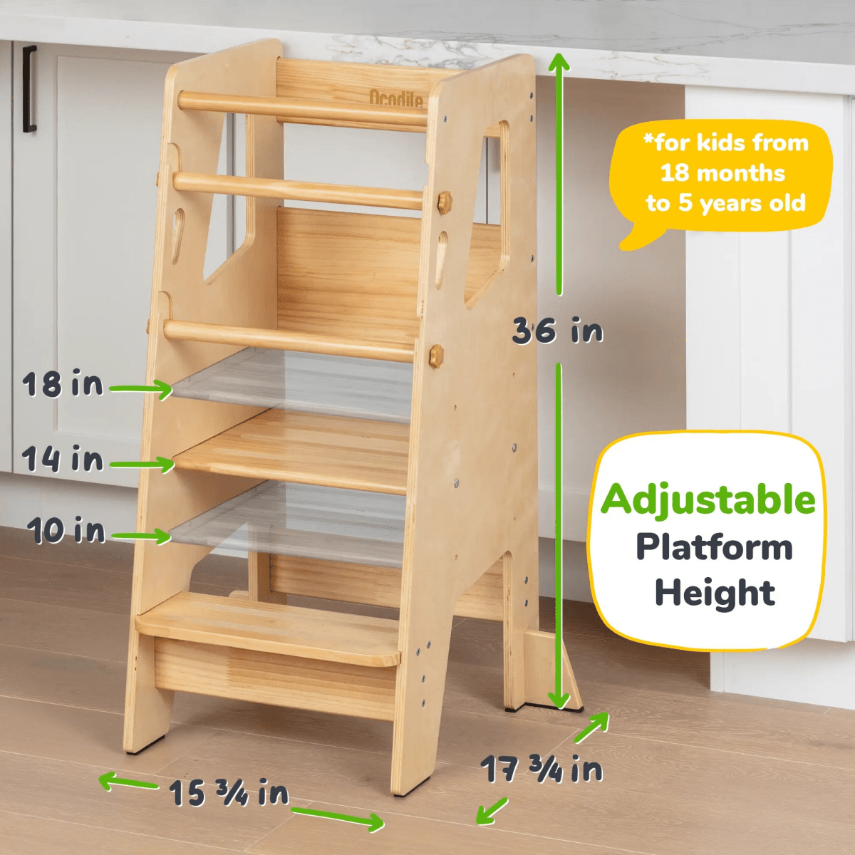 Ocodile.com Toddler Standing Tower with Safe Climbing Bars for Independent Learning - 