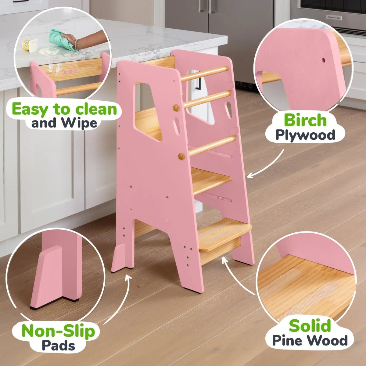 Ocodile.com Toddler Standing Tower with Safe Climbing Bars for Independent Learning - 