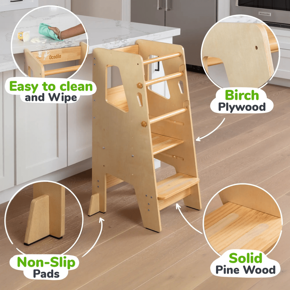Ocodile.com Toddler Standing Tower with Safe Climbing Bars for Independent Learning - 