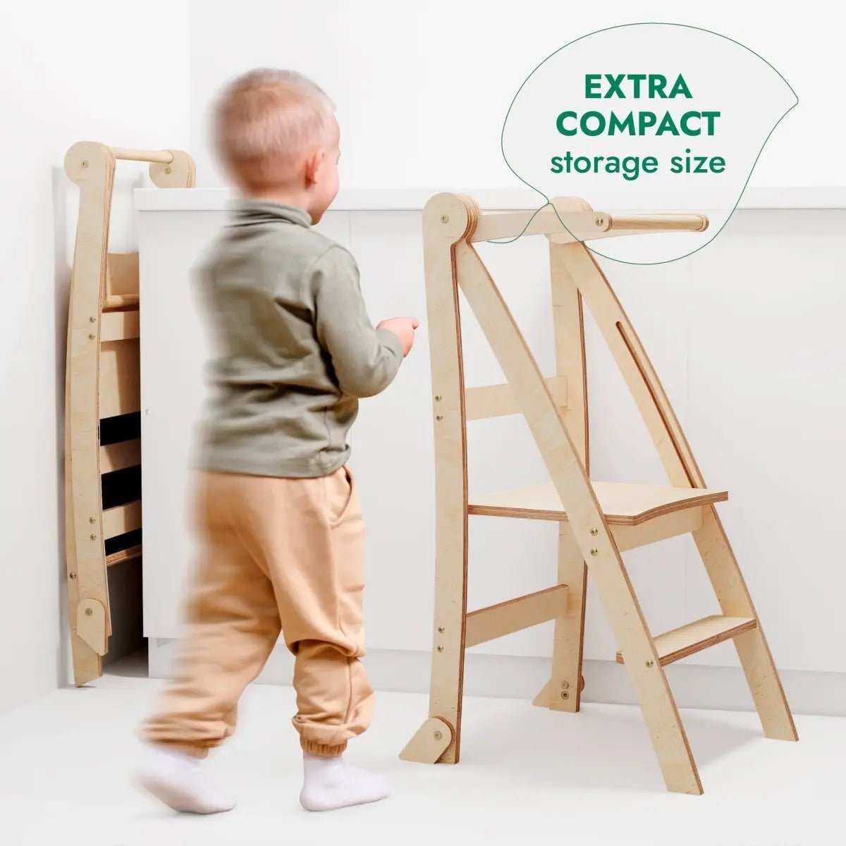 Goodevas Toddler Tower: Foldable Step Stool for Toddlers - Beige - Everetts Place