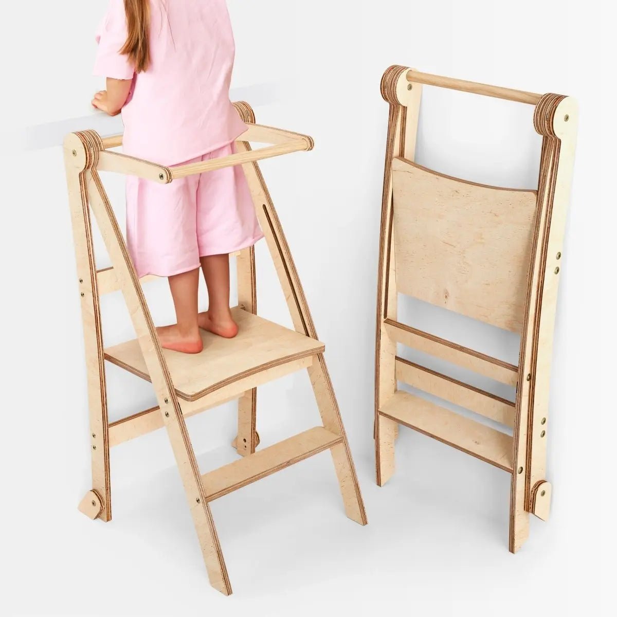 Goodevas Toddler Tower: Foldable Step Stool for Toddlers - Beige - Everetts Place