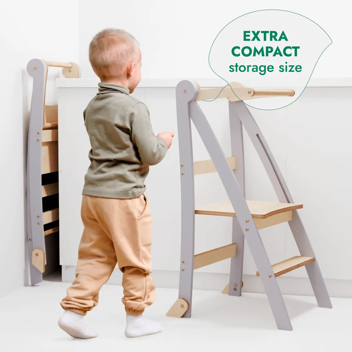 Goodevas Toddler Tower: Foldable Step Stool for Toddlers - Gray - 