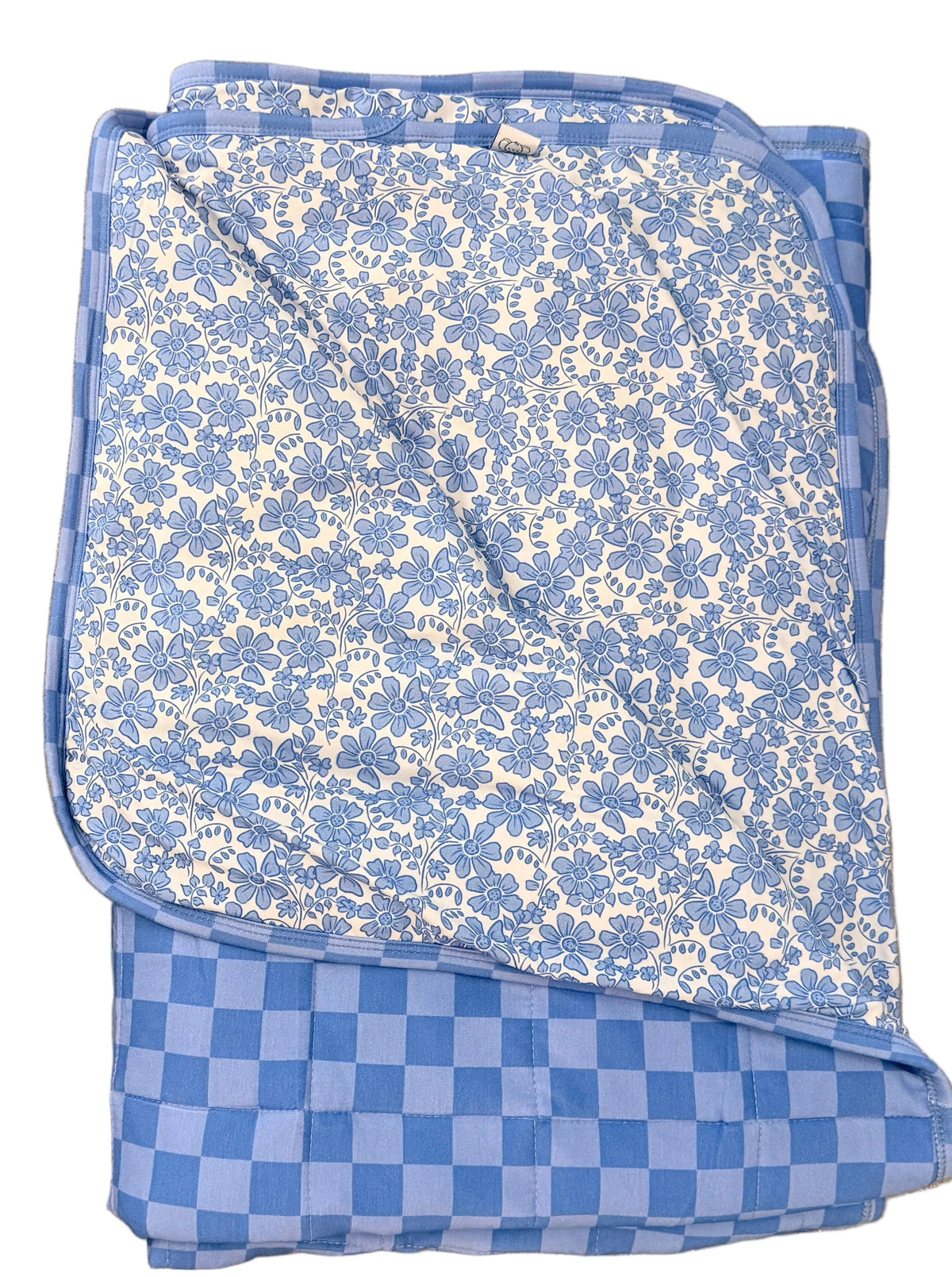 Reversible Blue Bonnet & Checkered Toddler Bamboo Blanket | Soft 2.0 TOG Cozy Blanket by Rayn’s Tiny Stitches