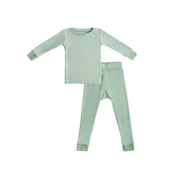 Sage green long-sleeve toddler pajama set with matching pants