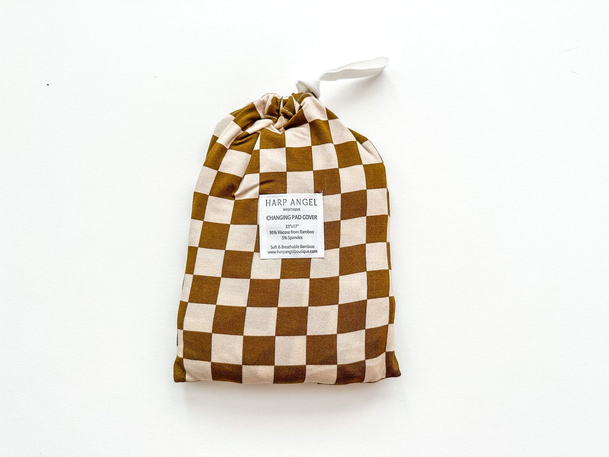 Harp Angel Boutique Toffee Checkered Bamboo Changing Pad Cover Everetts Place