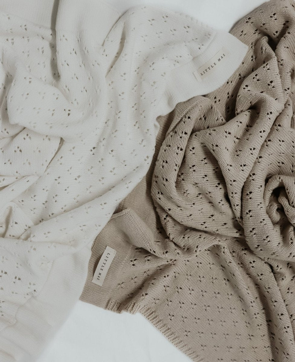Little Mae & Co Toffee Pointelle Knit Baby Blanket By Little Mae Co - Everetts Place Boutique - 