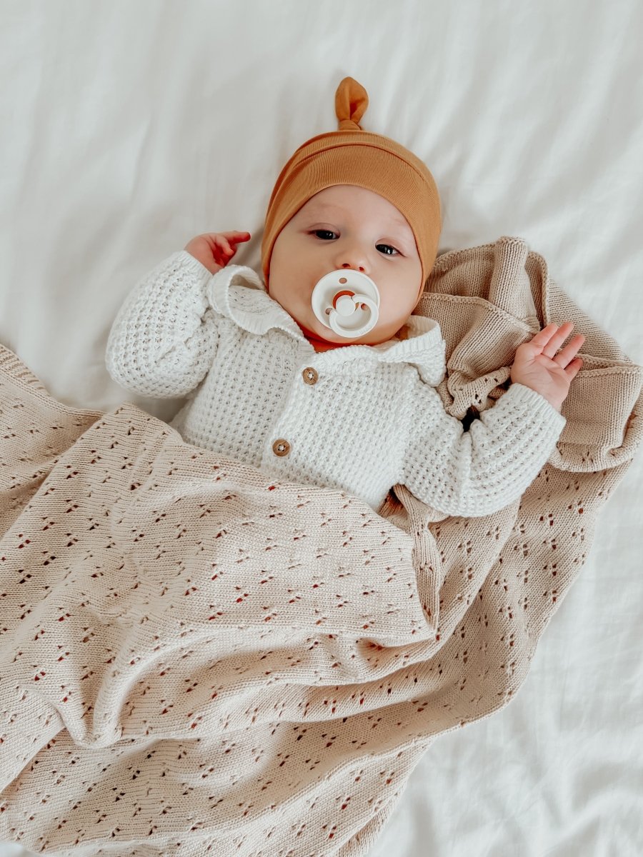 Little Mae & Co Toffee Pointelle Knit Baby Blanket By Little Mae Co - Everetts Place Boutique - 