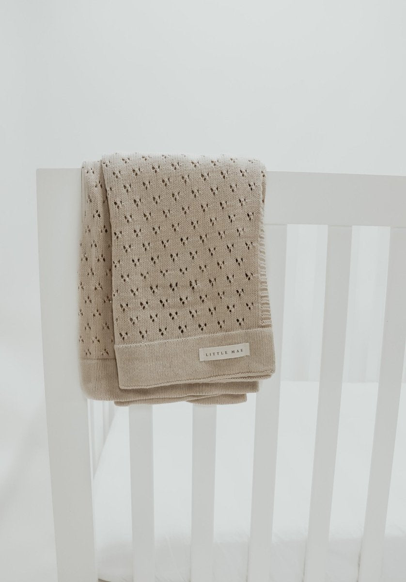 Little Mae & Co Toffee Pointelle Knit Baby Blanket By Little Mae Co - Everetts Place Boutique - 