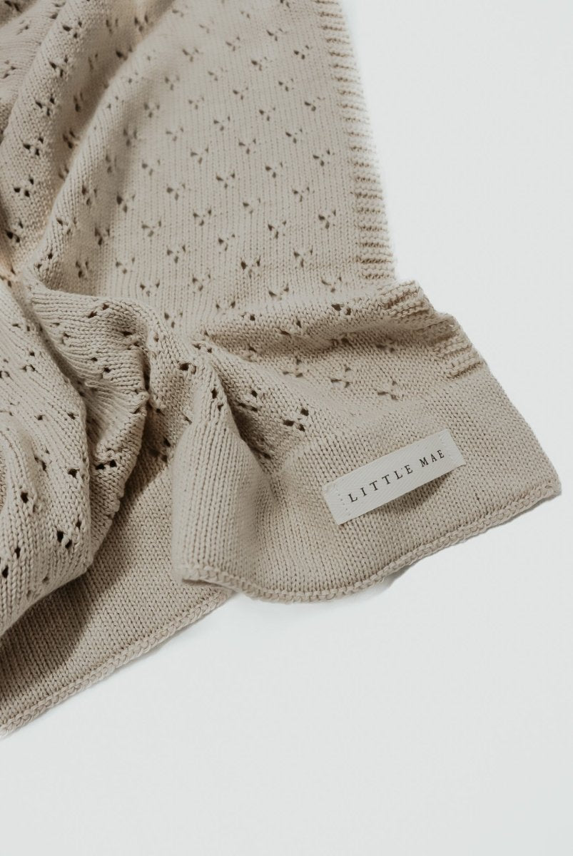Little Mae & Co Toffee Pointelle Knit Baby Blanket By Little Mae Co - Everetts Place Boutique - 