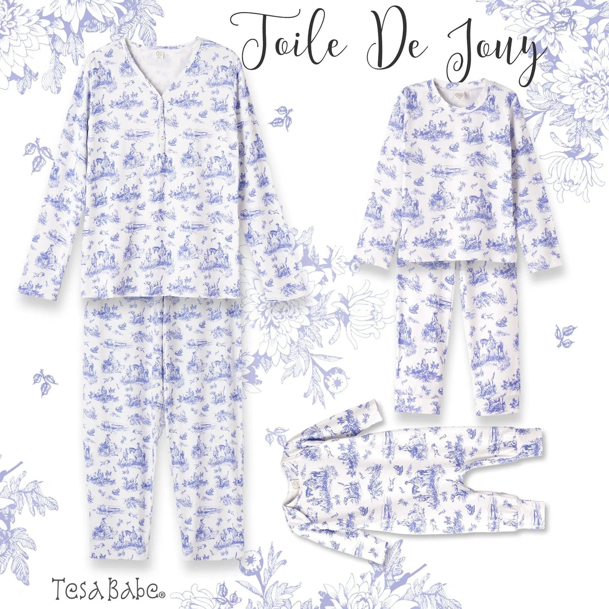 Tesa Babe Toile de Jouy Girl's Bamboo Pajama Set - 