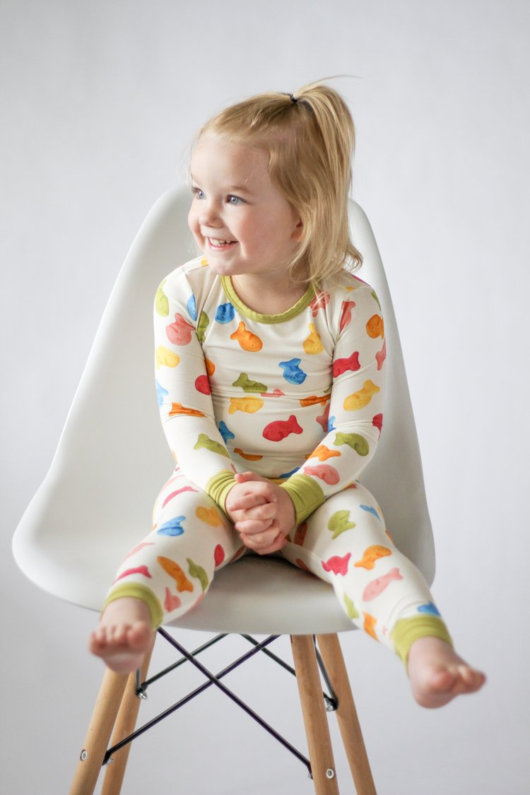 My First Snack Bamboo Pajamas – Green & Pink Lining Toddler PJs by Rayn’s Tiny Stitches