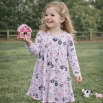 Sweet Bamboo Tractors and Cows Cap Sleeve Swirl Dress - 