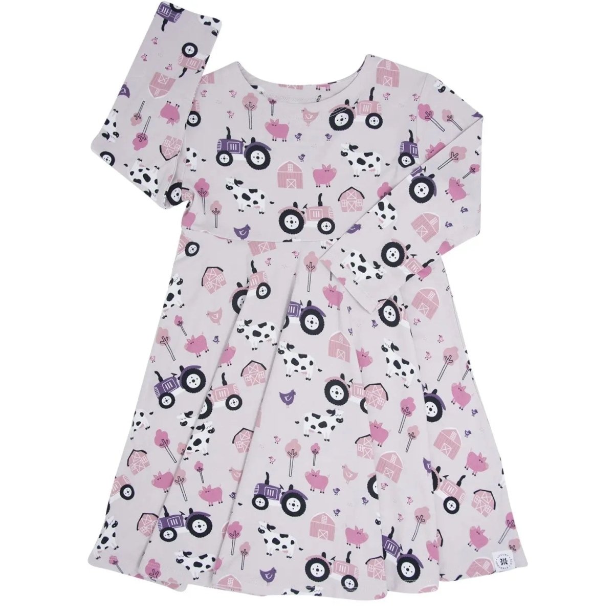Sweet Bamboo Tractors and Cows Cap Sleeve Swirl Dress with Flexible Fit for Kids - 