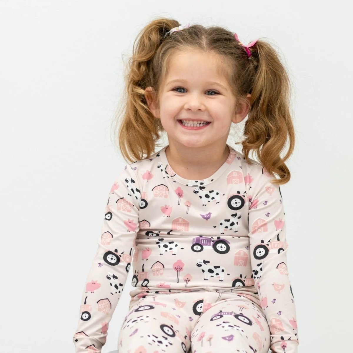 Sweet Bamboo Tractors And Cows Pajama Set with Comfortable Long Sleeve for Kids - 