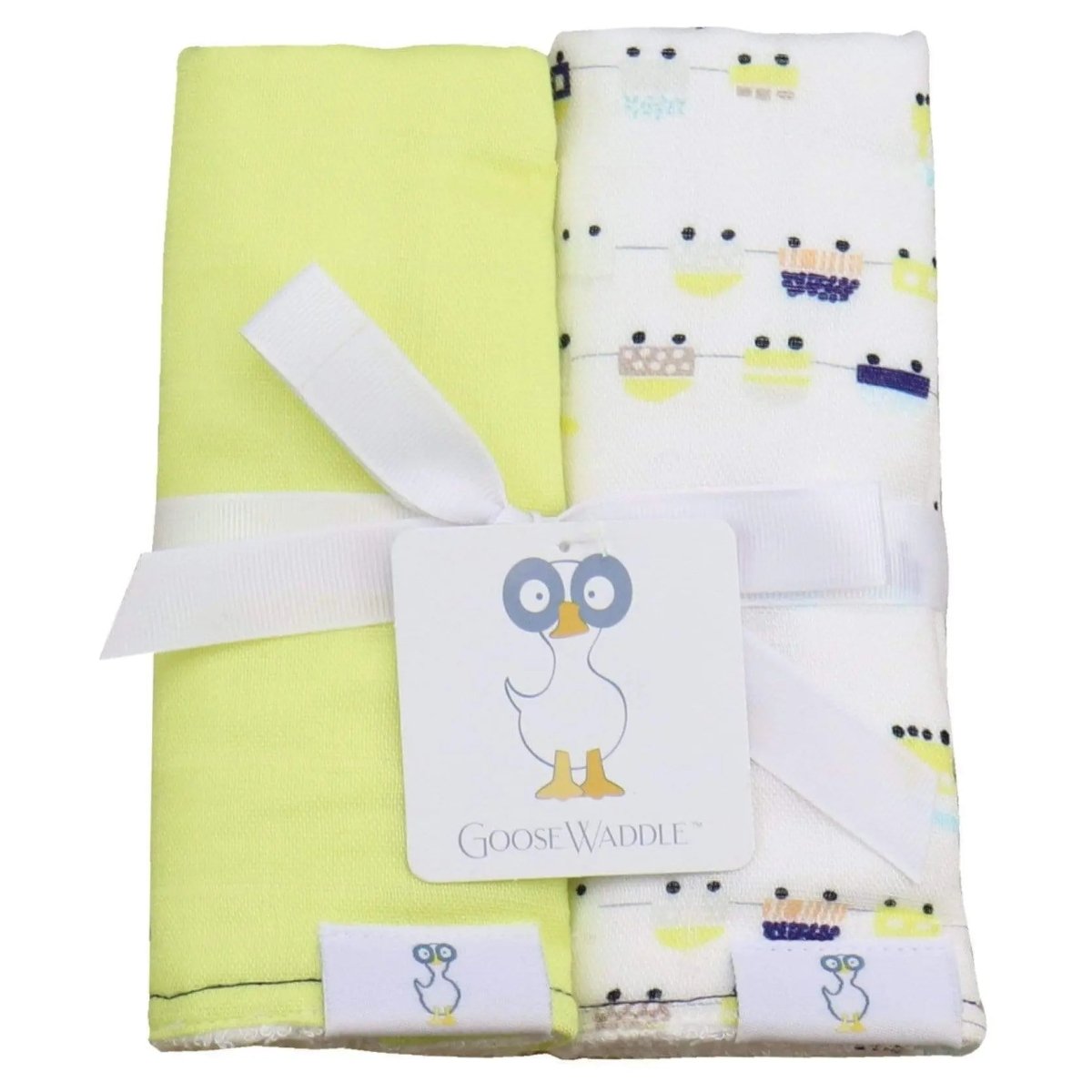 Goosewaddle® | Newborn Baby Blankets Toys Teethers Bibs & More Trains and Lime 2 Pack Burp Cloths with Bamboo Blend