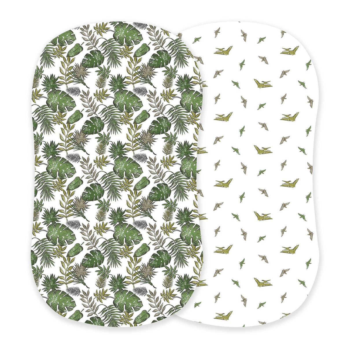 Tropical Forest and Pteranodon Cotton Changing Pad Cover/Bassinet Sheets - Swiss cheese plant, Water plantains | Everetts Place