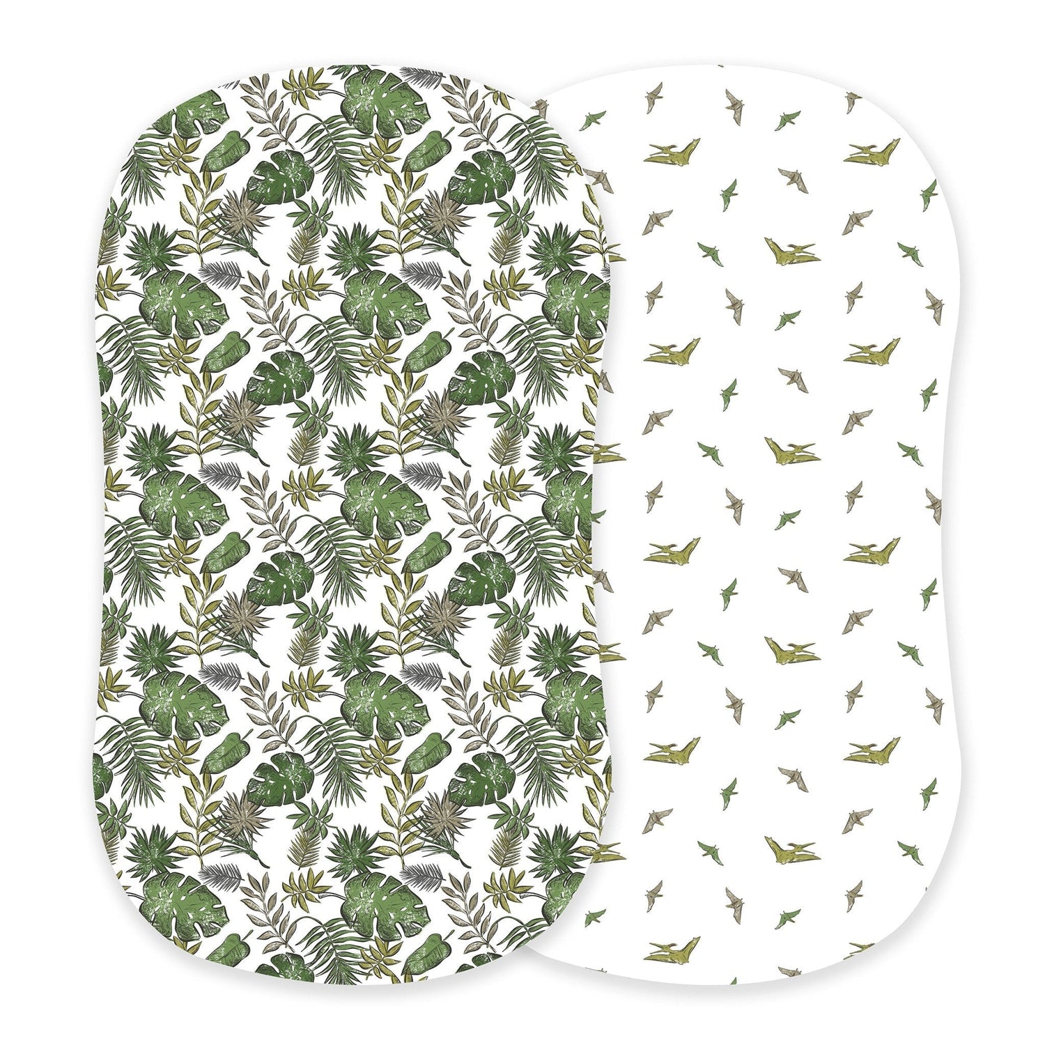 Tropical Forest and Pteranodon Cotton Changing Pad Cover/Bassinet Sheets - Swiss cheese plant, Water plantains | Everetts Place
