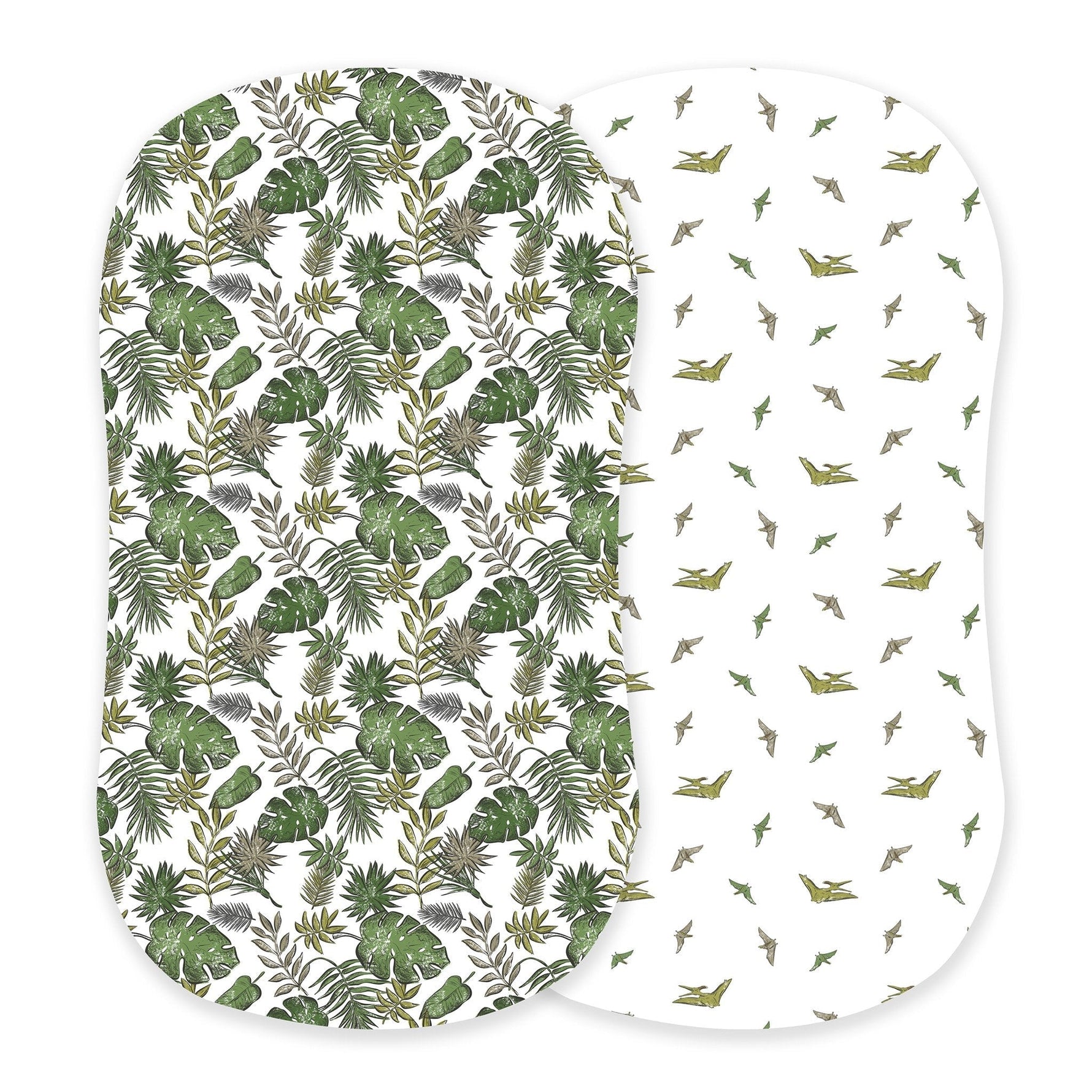 Tropical Forest and Pteranodon Cotton Changing Pad Cover/Bassinet Sheets - Swiss cheese plant, Water plantains | Everetts Place