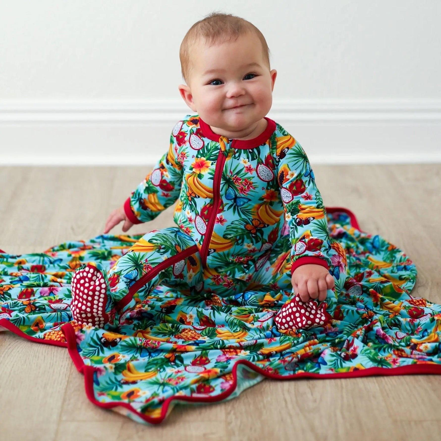 Bestaroo Tropical Fruit Baby Footie With Zipper For Easy Nighttime Changes - 
