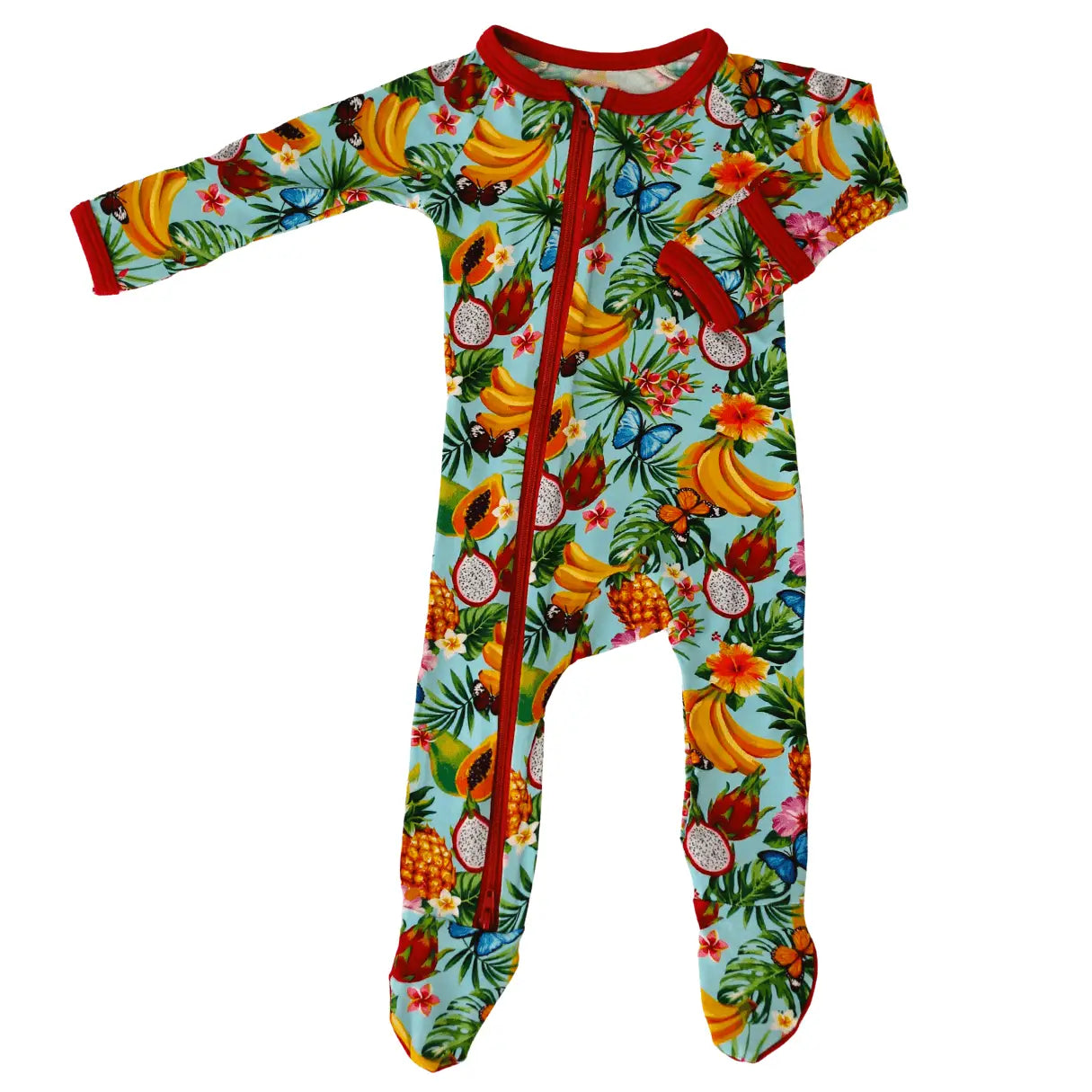 Bestaroo Tropical Fruit Baby Footie With Zipper For Easy Nighttime Changes - 