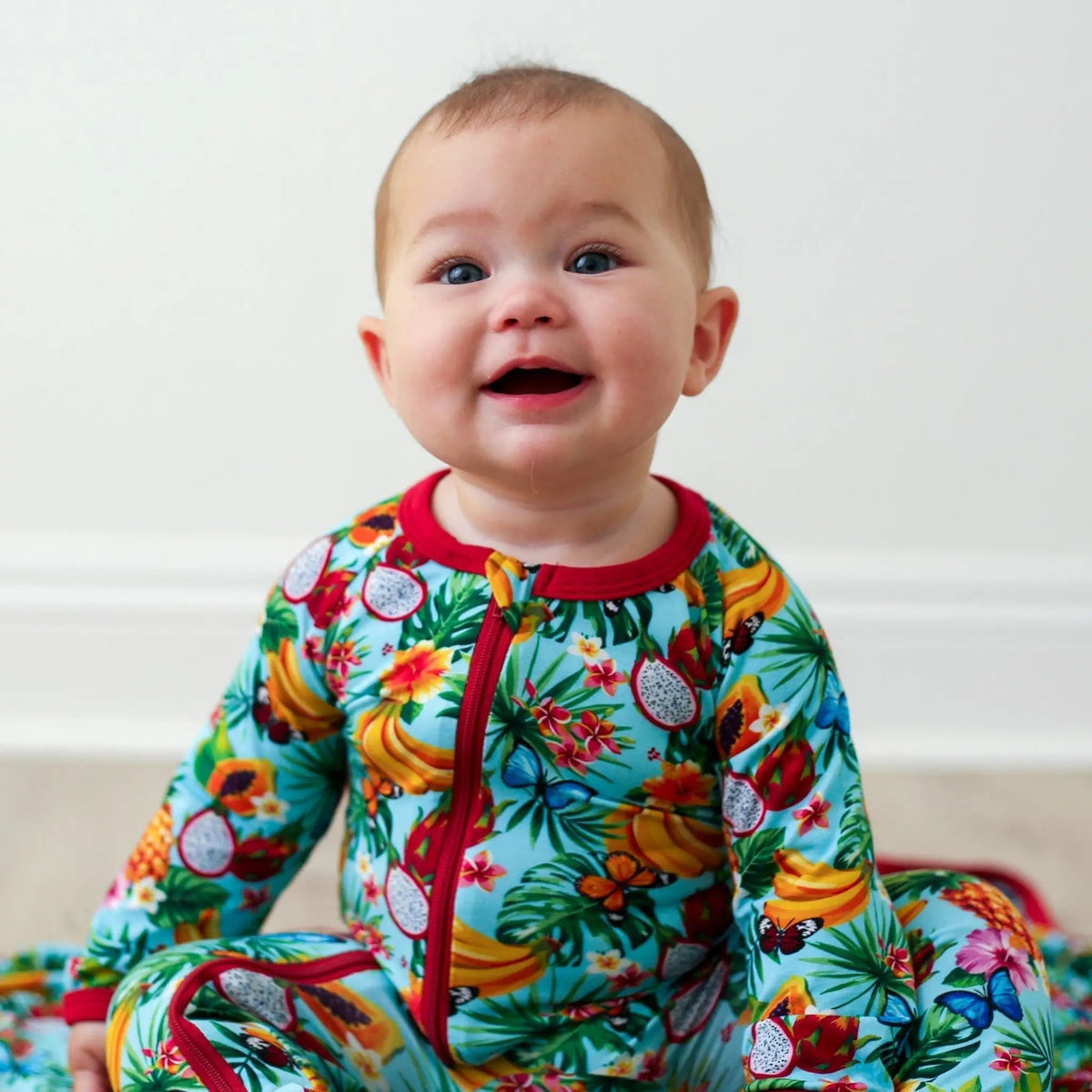 Bestaroo Tropical Fruit Baby Footie With Zipper For Easy Nighttime Changes - 