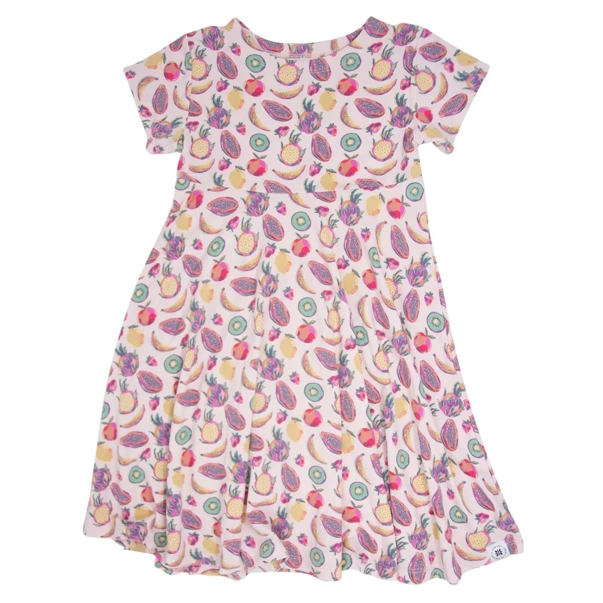 Sweet Bamboo Tropical Fruit Cap Sleeve Dress with Empire Waist for Active Girls - 