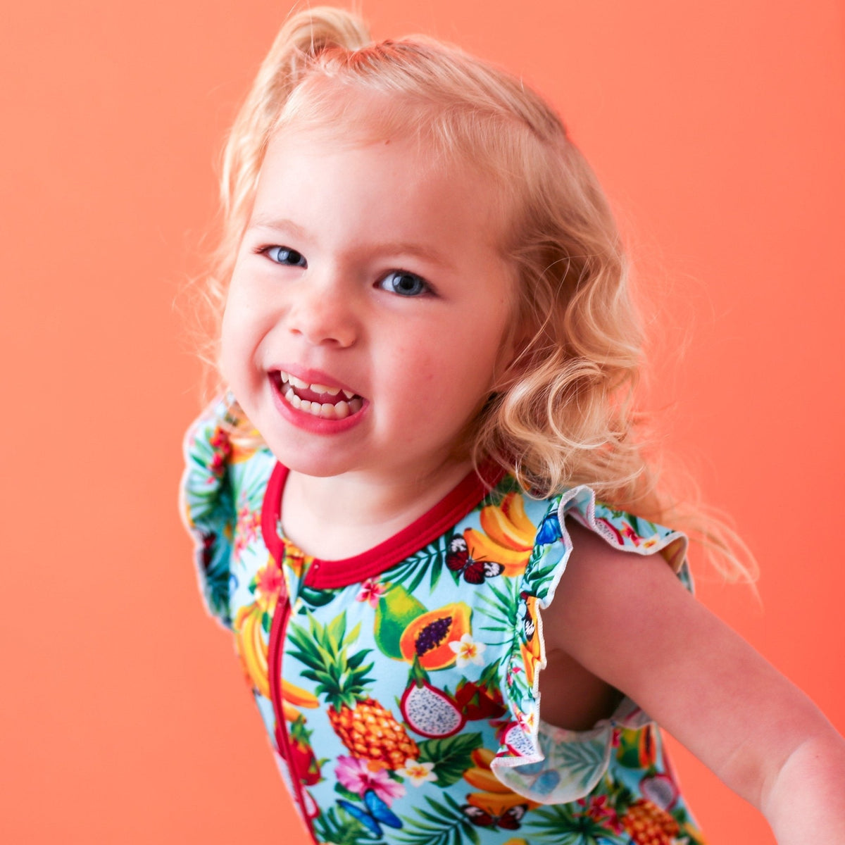 Bamboo Romper, Tropical Fruit, Dual Zip by Bestaroo