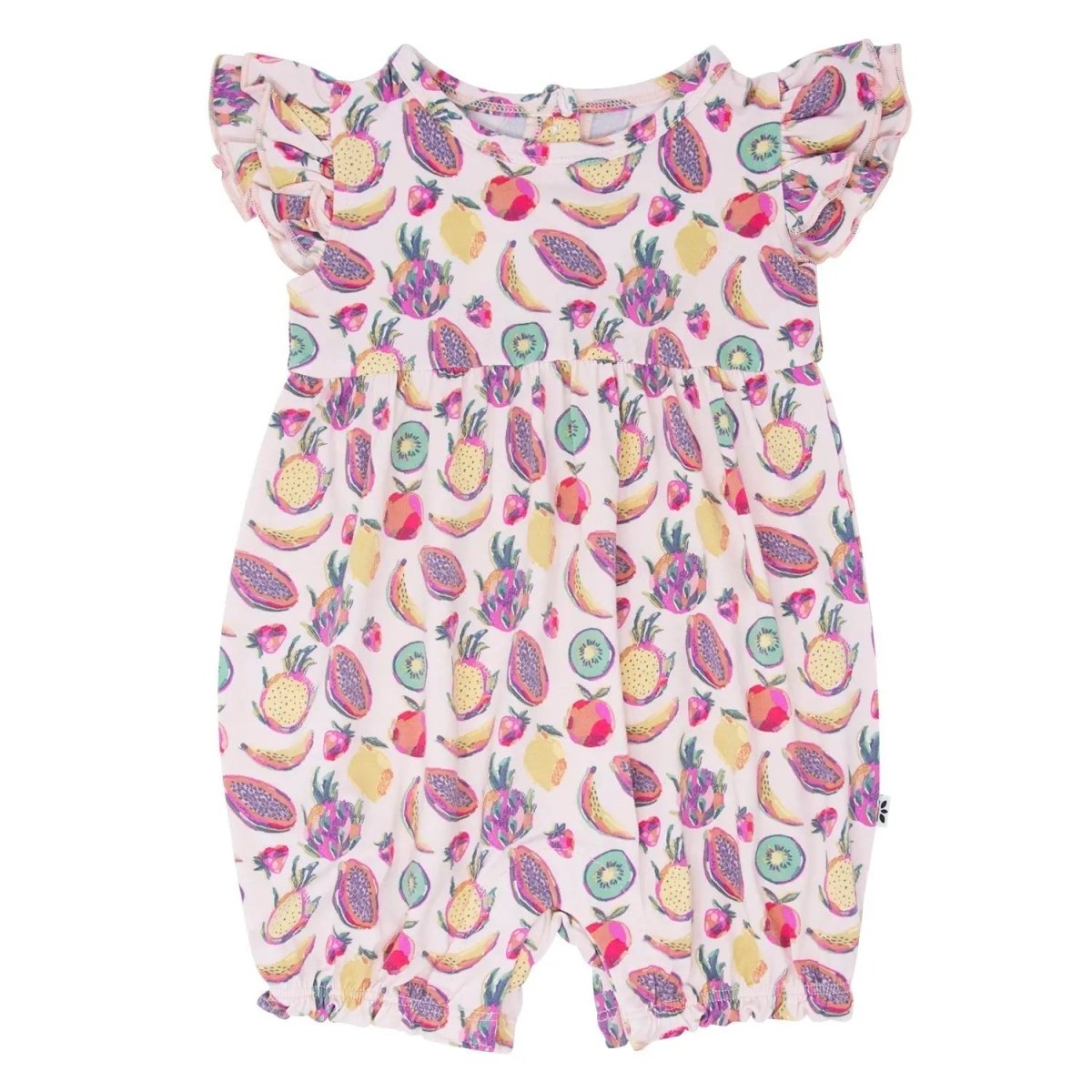 Sweet Bamboo Tropical Fruit Ruffle Romper with Flutter Sleeves for Summer Girls - 