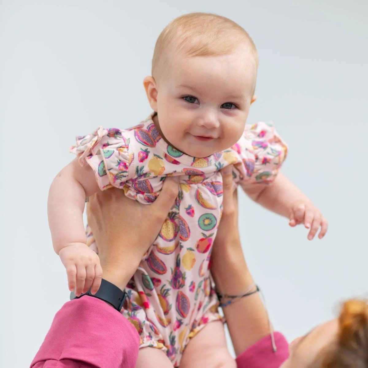 Sweet Bamboo Tropical Fruit Ruffle Romper with Flutter Sleeves for Summer Girls - 