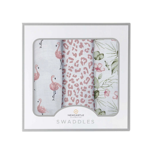 Tropical Paradise Bamboo Muslin Swaddle Three Pack Soft Breathable Pre-Washed Baby Blankets Newcastle Classics