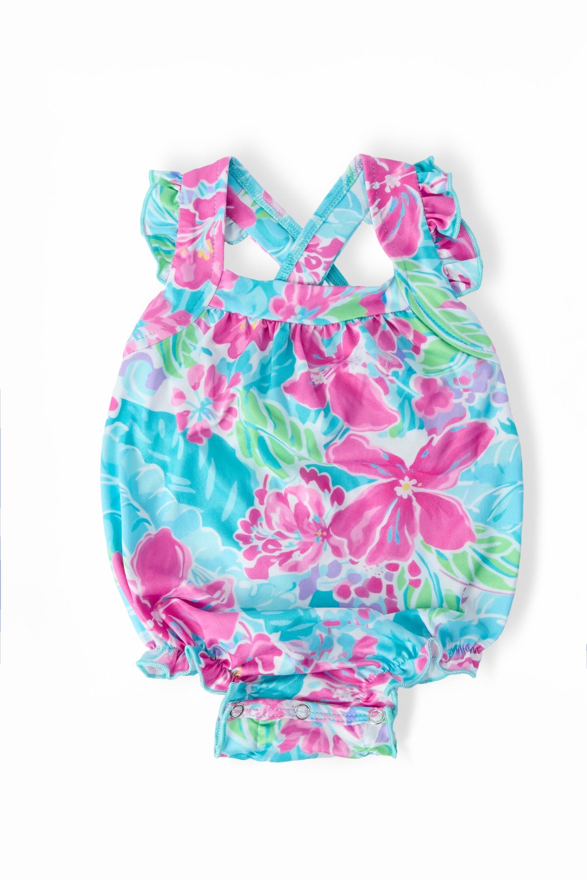 Mila & Rose ® Tropical Punch Ruffle Cross Back Romper - 