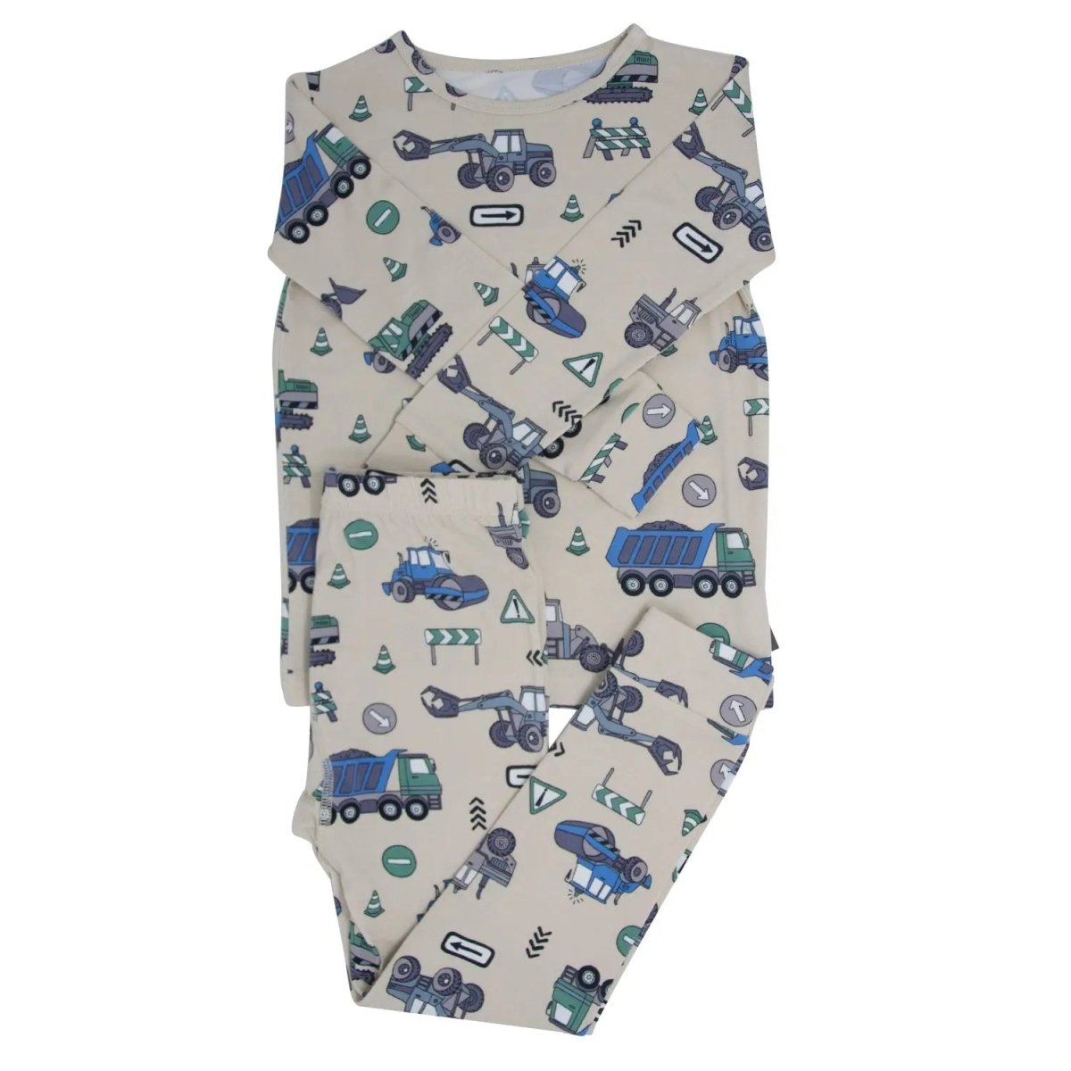 Sweet Bamboo Trucks Diggers Construction Pajama Set for Comfortable Big Kids - 