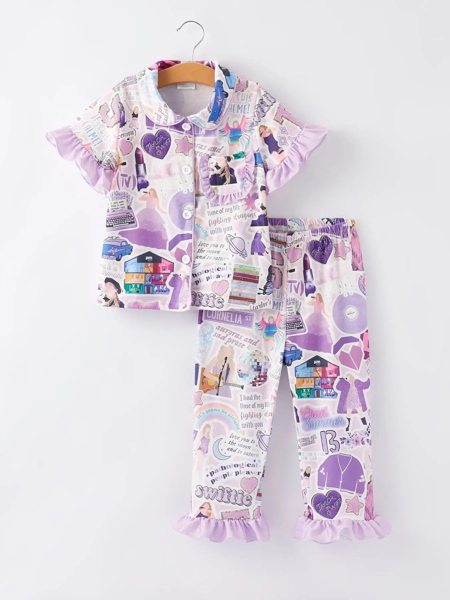 Rylee Faith Designs TS Character Print Girls Pajamas Cozy Sleepwear for Kids - Everetts Place Boutique - 