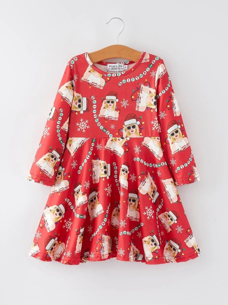 Rylee Faith Designs TS Christmas Print Red Girls Milk Silk Dress Holiday Cheer - Everetts Place Boutique - 