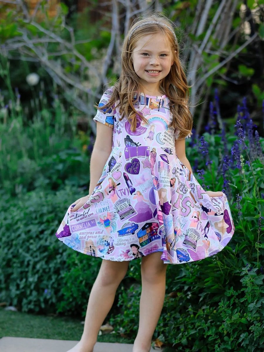 Rylee Faith Designs Ts Girls Lavender Twirly Print Milk Silk Dress Party - Everetts Place Boutique - 