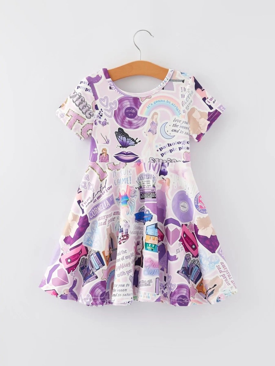 Rylee Faith Designs Ts Girls Lavender Twirly Print Milk Silk Dress Party - Everetts Place Boutique - 