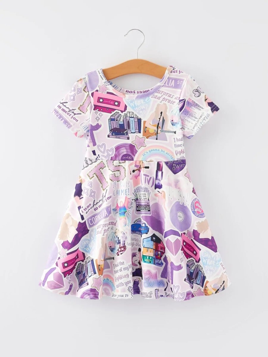 Rylee Faith Designs Ts Girls Lavender Twirly Print Milk Silk Dress Party - Everetts Place Boutique - 