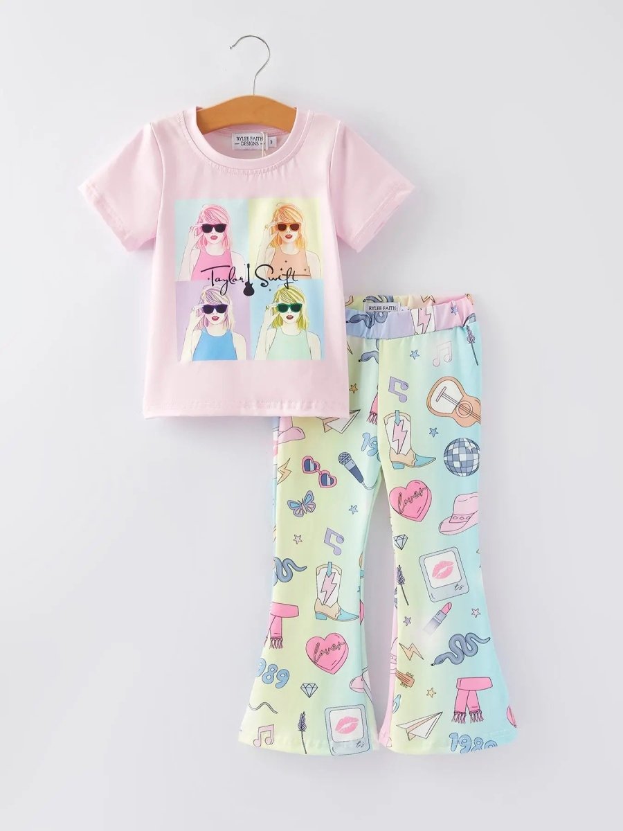Rylee Faith Designs TS Print Girls Milk Silk Color Outfits for Stylish Kids - 