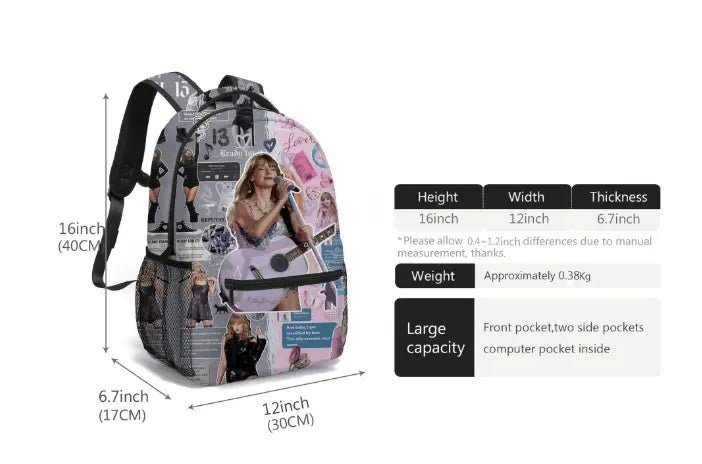 Rylee Faith Designs TS Print Purple Backpack Durable Spacious Everyday Carry - 